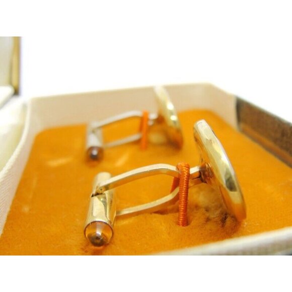 "50" Monogram Krementz 14K Gold Overlay Oval Vtg Cufflinks Orange Tip Tux IOB - Picture 8 of 12